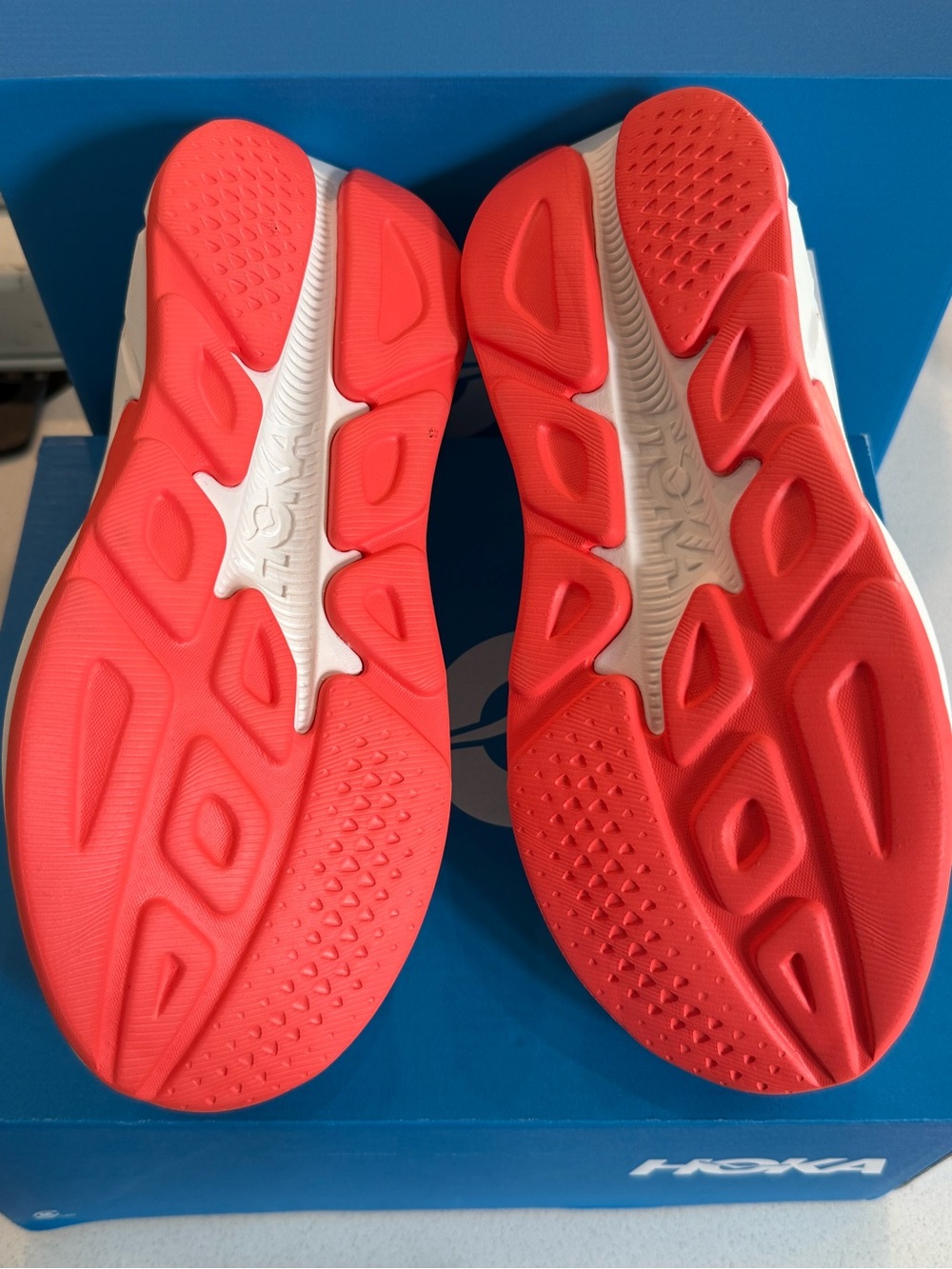 Hoka White Running Shoes with Neon Yellow and Coral Trim - Picture 6 of 8